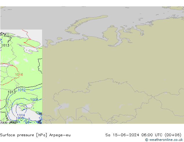 Pressione al suolo Arpege-eu sab 15.06.2024 06 UTC