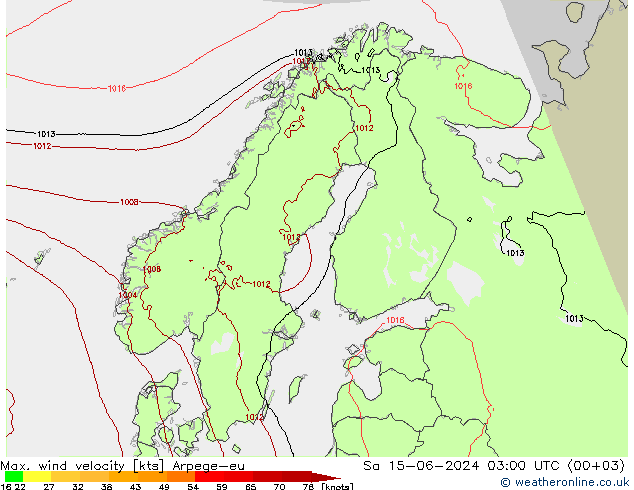 Max. wind velocity Arpege-eu сб 15.06.2024 03 UTC