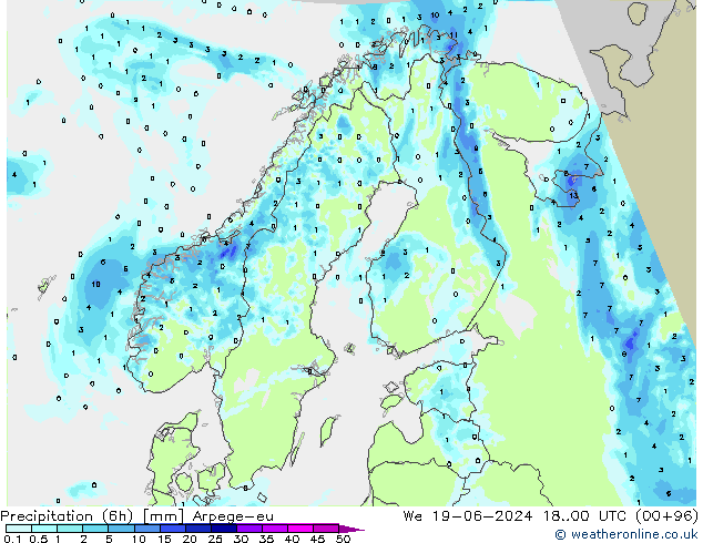 Precipitación (6h) Arpege-eu mié 19.06.2024 00 UTC