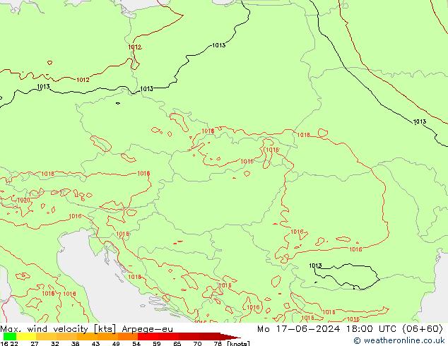 Max. wind velocity Arpege-eu пн 17.06.2024 18 UTC