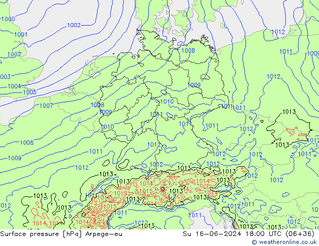 Surface pressure Arpege-eu Su 16.06.2024 18 UTC