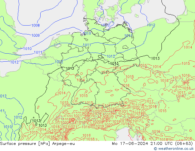 приземное давление Arpege-eu пн 17.06.2024 21 UTC
