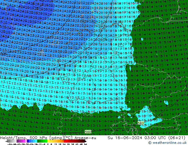 Height/Temp. 500 гПа Arpege-eu Вс 16.06.2024 03 UTC