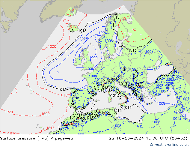 Surface pressure Arpege-eu Su 16.06.2024 15 UTC