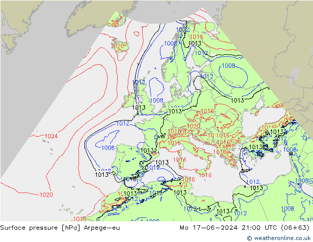 pressão do solo Arpege-eu Seg 17.06.2024 21 UTC