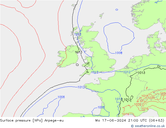 Surface pressure Arpege-eu Mo 17.06.2024 21 UTC