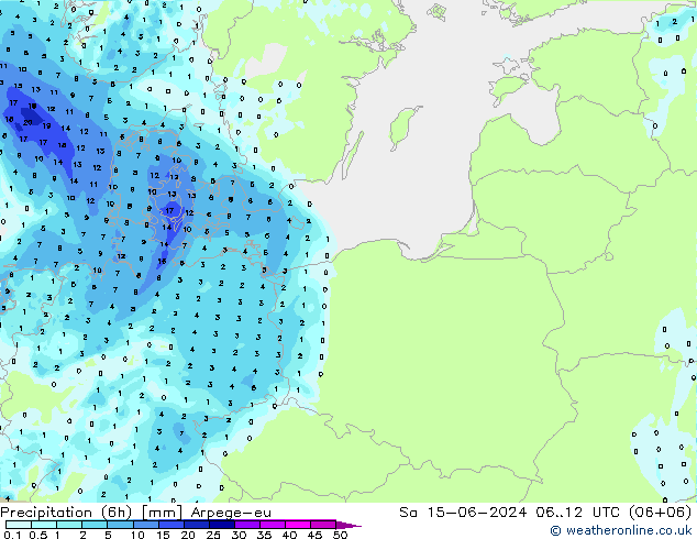 Yağış (6h) Arpege-eu Cts 15.06.2024 12 UTC