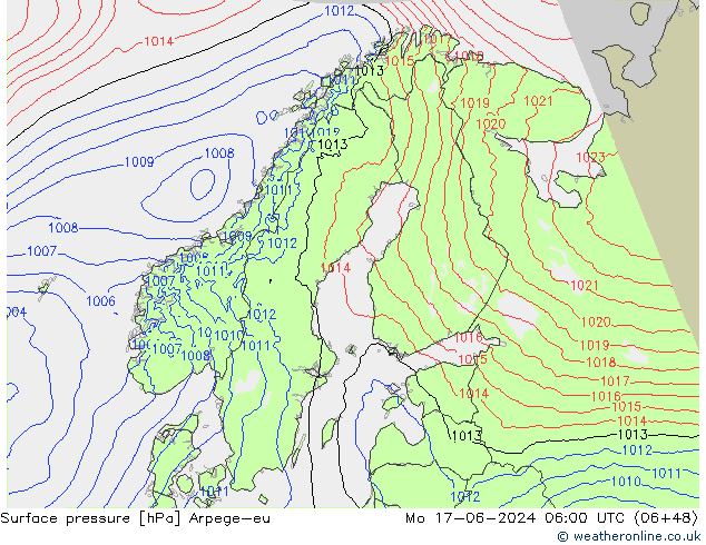 Surface pressure Arpege-eu Mo 17.06.2024 06 UTC