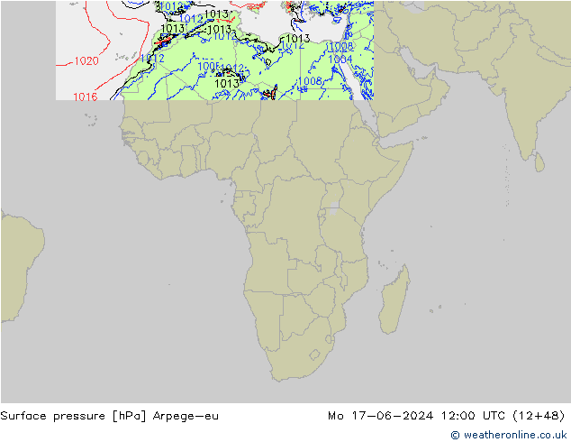 Surface pressure Arpege-eu Mo 17.06.2024 12 UTC