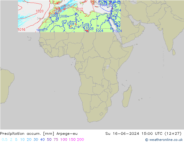 Precipitation accum. Arpege-eu Ne 16.06.2024 15 UTC
