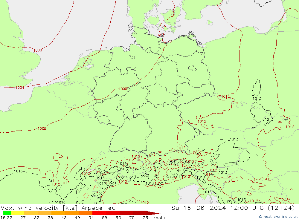 Max. wind velocity Arpege-eu dim 16.06.2024 12 UTC