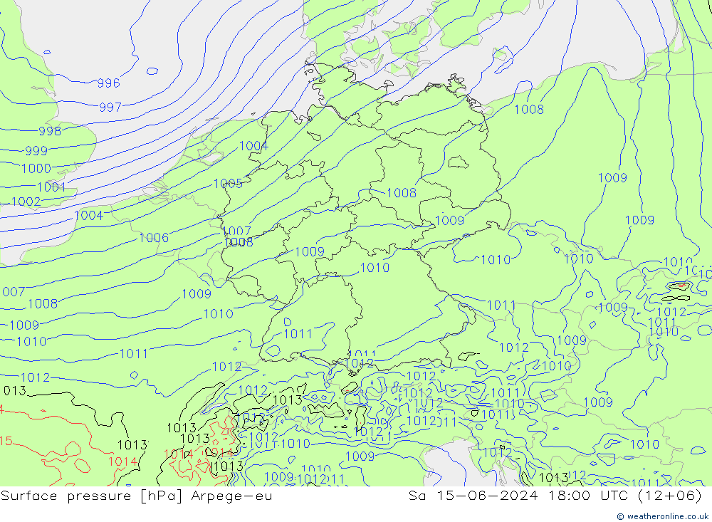Surface pressure Arpege-eu Sa 15.06.2024 18 UTC