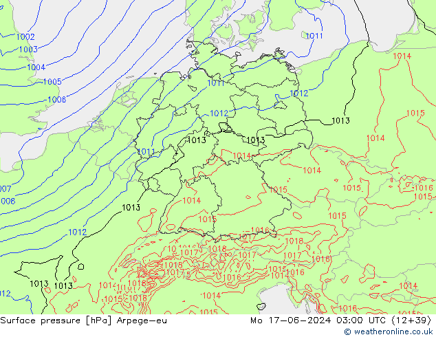 Surface pressure Arpege-eu Mo 17.06.2024 03 UTC