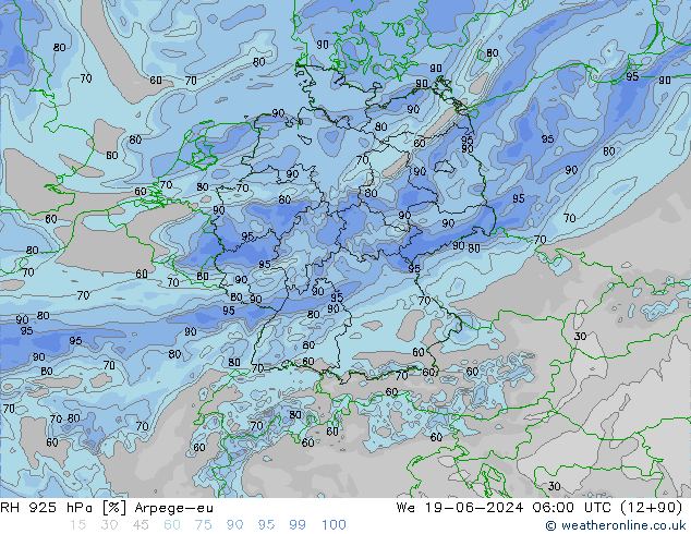 RH 925 hPa Arpege-eu Qua 19.06.2024 06 UTC