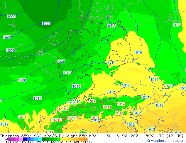 Thck 850-1000 hPa Arpege-eu Su 16.06.2024 18 UTC