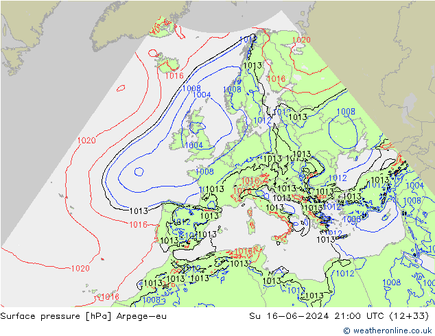 pressão do solo Arpege-eu Dom 16.06.2024 21 UTC