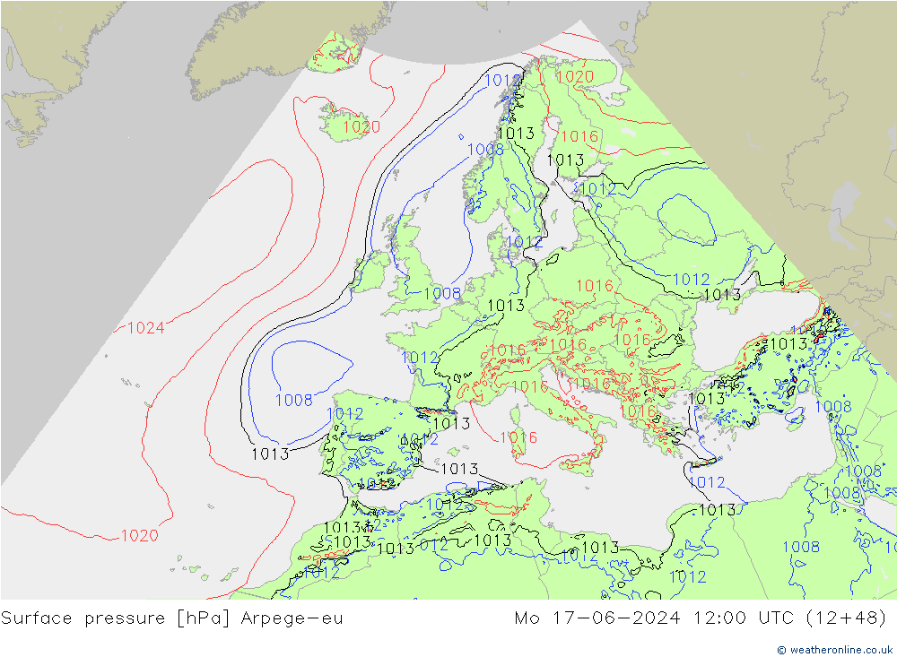 приземное давление Arpege-eu пн 17.06.2024 12 UTC