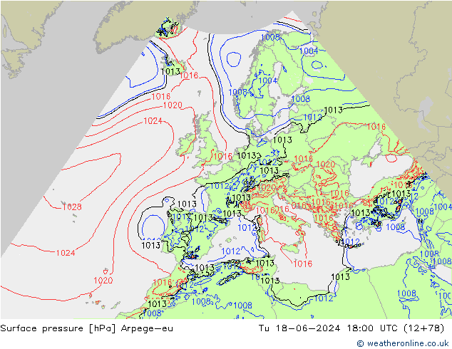 Surface pressure Arpege-eu Tu 18.06.2024 18 UTC