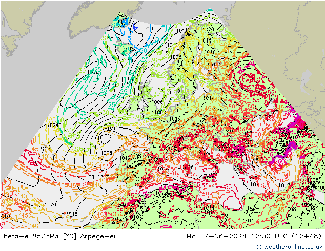 Theta-e 850hPa Arpege-eu Mo 17.06.2024 12 UTC