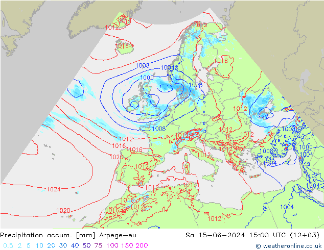 Totale neerslag Arpege-eu za 15.06.2024 15 UTC