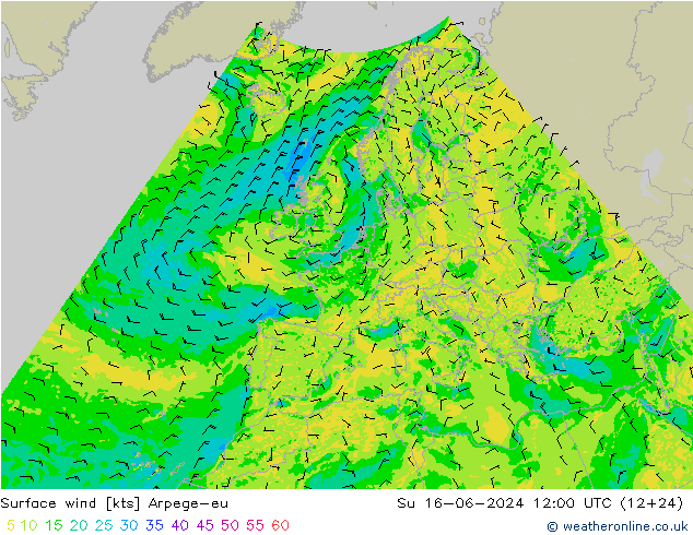 Wind 10 m Arpege-eu zo 16.06.2024 12 UTC