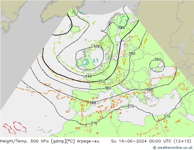 Height/Temp. 500 hPa Arpege-eu Su 16.06.2024 00 UTC