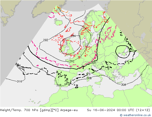 Hoogte/Temp. 700 hPa Arpege-eu zo 16.06.2024 00 UTC