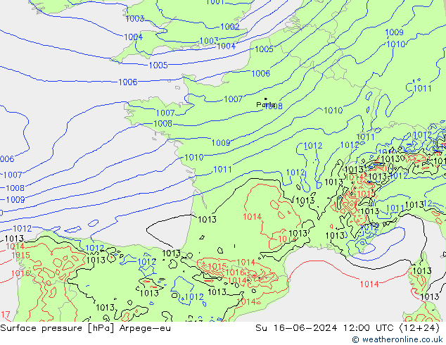 Luchtdruk (Grond) Arpege-eu zo 16.06.2024 12 UTC