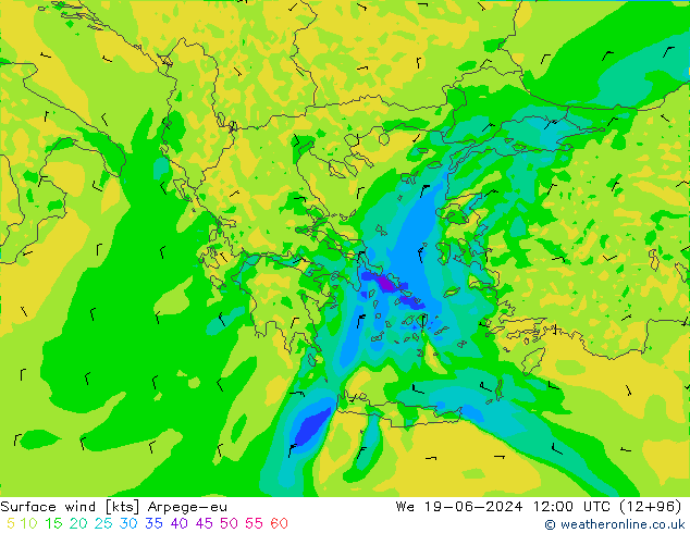 Surface wind Arpege-eu We 19.06.2024 12 UTC