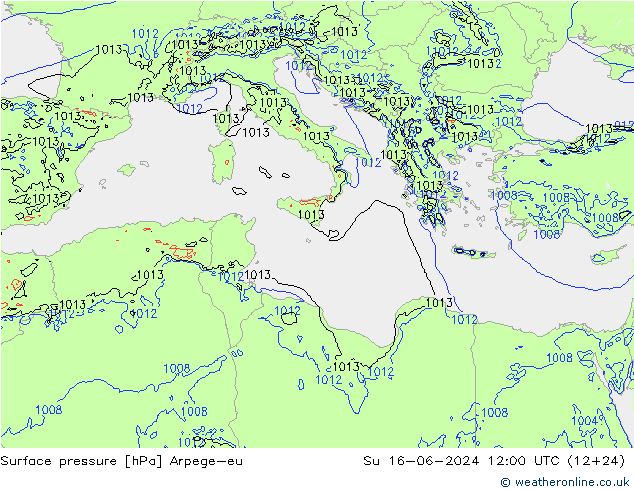 Luchtdruk (Grond) Arpege-eu zo 16.06.2024 12 UTC