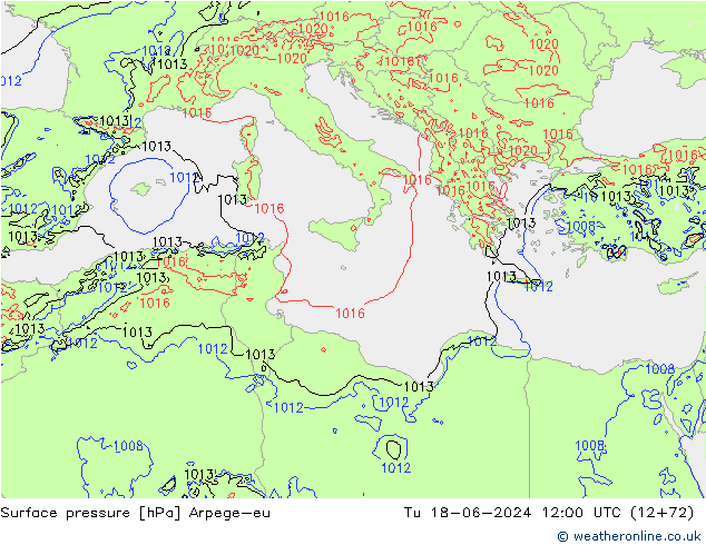 Surface pressure Arpege-eu Tu 18.06.2024 12 UTC