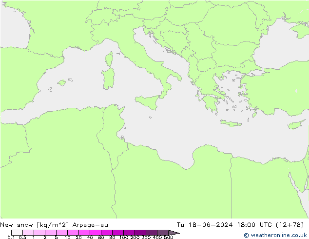 Nový sníh Arpege-eu Út 18.06.2024 18 UTC