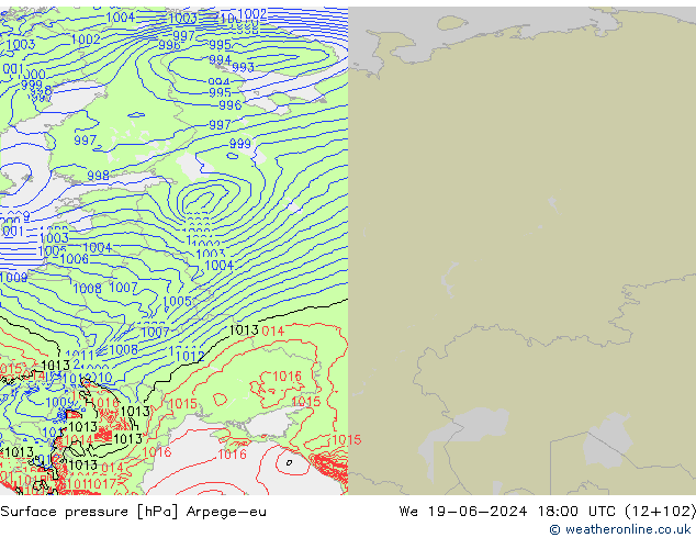 Presión superficial Arpege-eu mié 19.06.2024 18 UTC