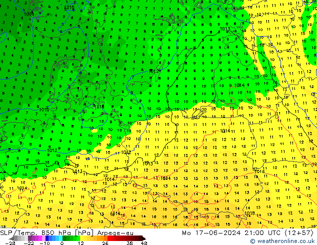 SLP/Temp. 850 hPa Arpege-eu lun 17.06.2024 21 UTC