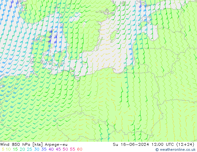 ветер 850 гПа Arpege-eu Вс 16.06.2024 12 UTC