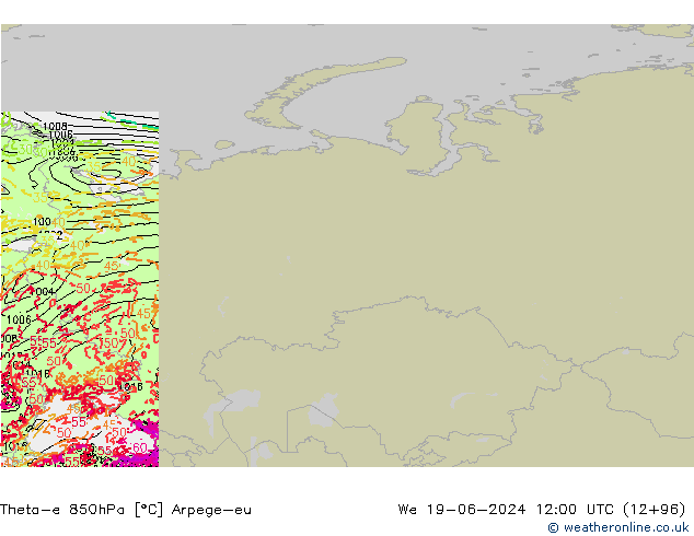 Theta-e 850hPa Arpege-eu mer 19.06.2024 12 UTC