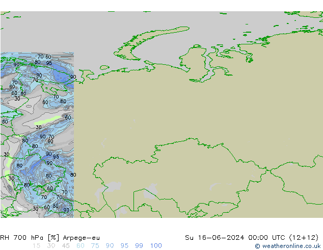 RH 700 hPa Arpege-eu Ne 16.06.2024 00 UTC