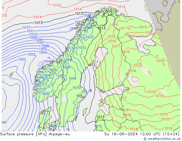 Atmosférický tlak Arpege-eu Ne 16.06.2024 12 UTC