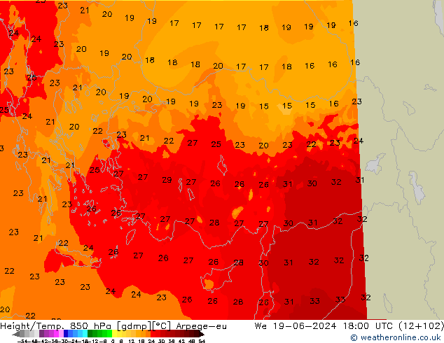 Height/Temp. 850 hPa Arpege-eu St 19.06.2024 18 UTC