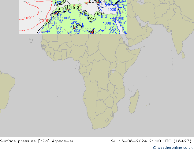 Surface pressure Arpege-eu Su 16.06.2024 21 UTC