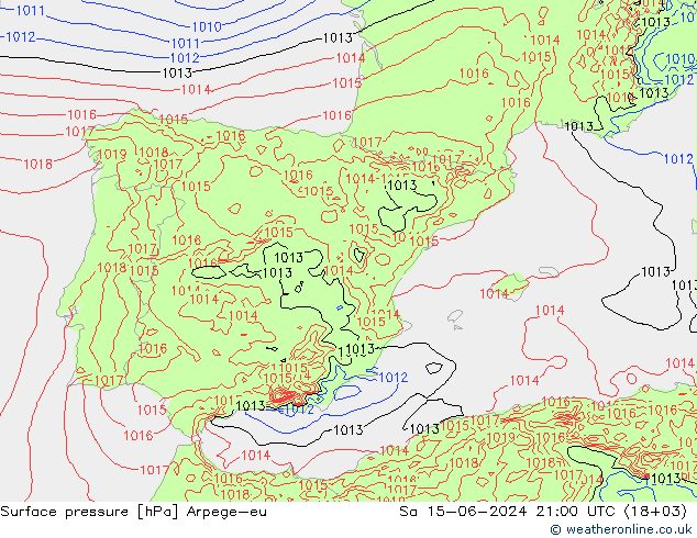 Surface pressure Arpege-eu Sa 15.06.2024 21 UTC
