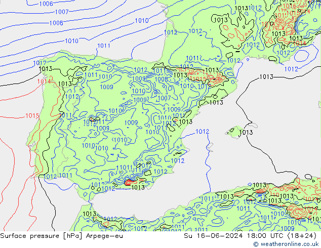 Bodendruck Arpege-eu So 16.06.2024 18 UTC