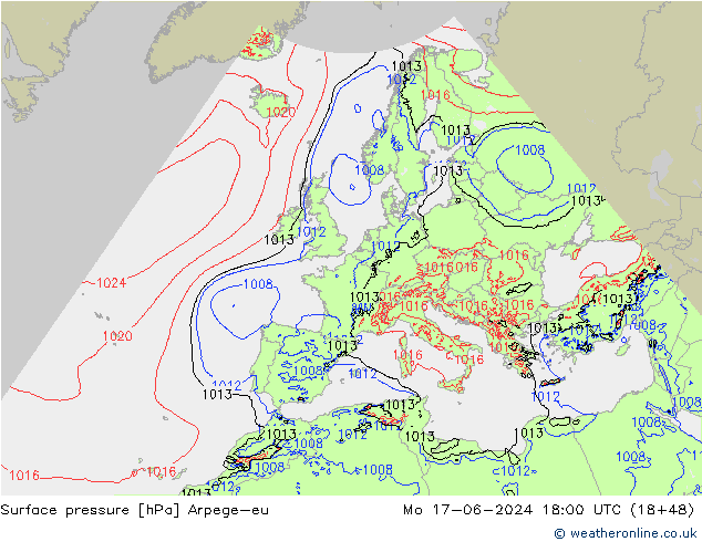 pressão do solo Arpege-eu Seg 17.06.2024 18 UTC