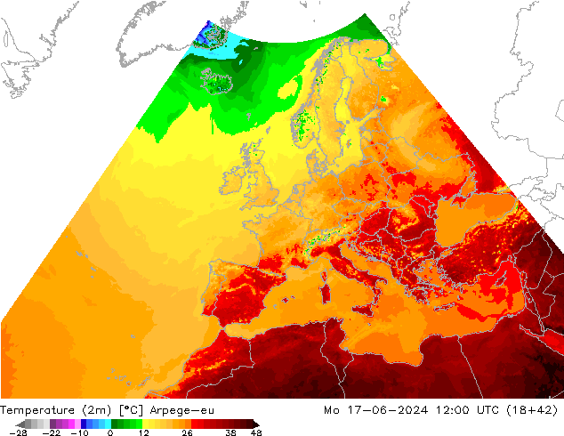 Temperature (2m) Arpege-eu Po 17.06.2024 12 UTC