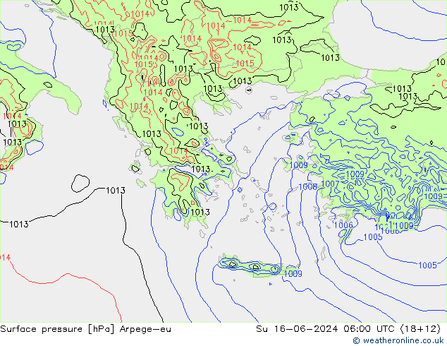 Surface pressure Arpege-eu Su 16.06.2024 06 UTC