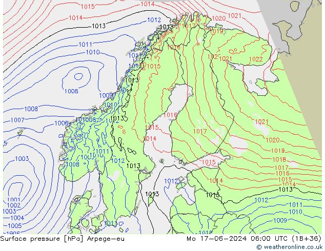 приземное давление Arpege-eu пн 17.06.2024 06 UTC