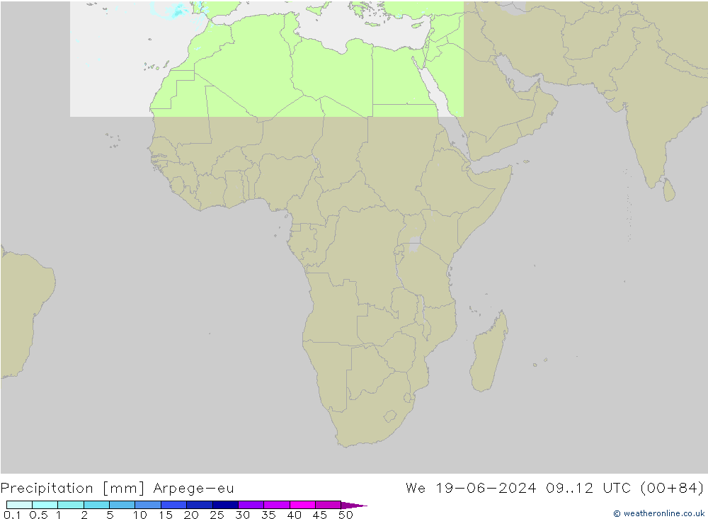 Precipitazione Arpege-eu mer 19.06.2024 12 UTC
