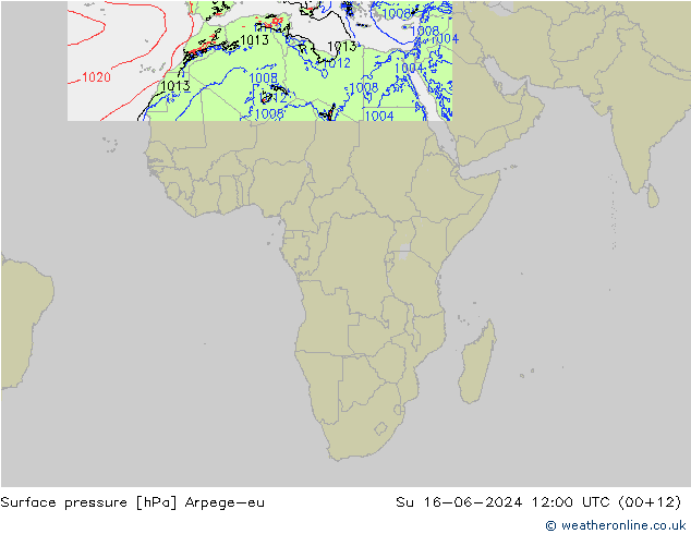 Surface pressure Arpege-eu Su 16.06.2024 12 UTC