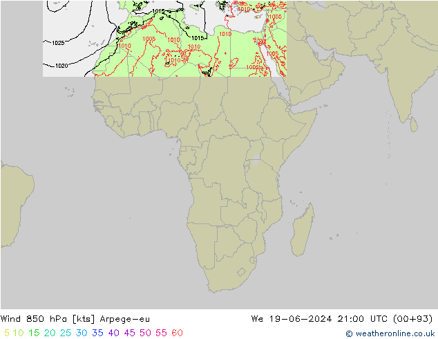 Wind 850 hPa Arpege-eu We 19.06.2024 21 UTC