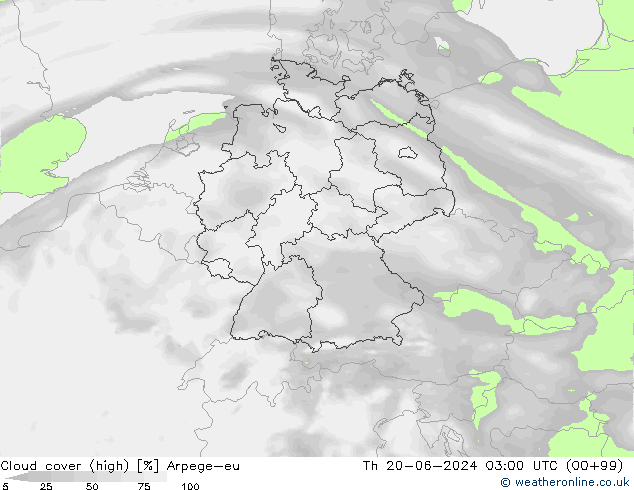zachmurzenie (wysokie) Arpege-eu czw. 20.06.2024 03 UTC